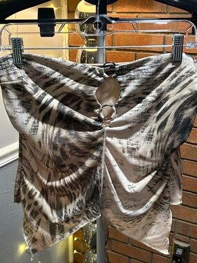 silence + noise Beige and Brown Animal-Print Strapless Top with Ring Detail